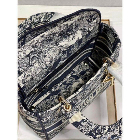 Dior Top Replica Bags Lady Navy Blue Tiger Embroidry Daffy