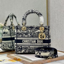 Dior Top Replica Bags Lady Navy Blue Tiger Embroidry Daffy