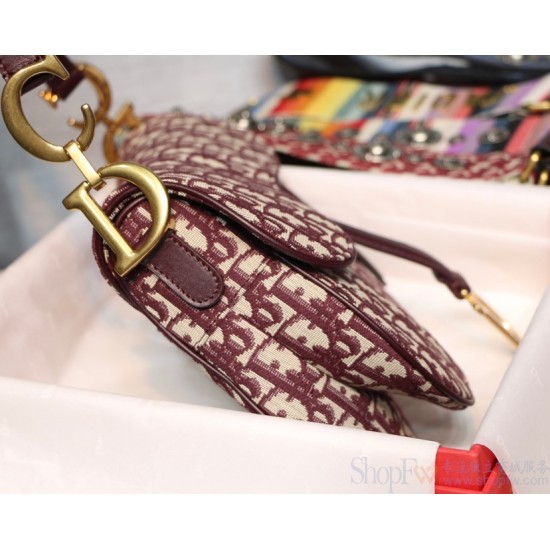 Dior Top Replica Bags Burgundy Jacquard Oblique Print