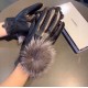 CHANEL FOX FUR BALL Sheepskin Gloves Mobile Phone Touch Screen