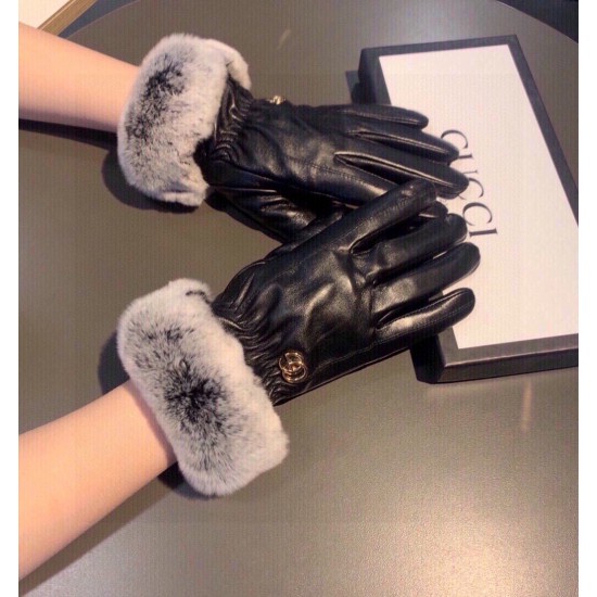 Gucci 2021 Autum and Winter Lazy Rabbit Fur Touch Screen Sheepskin Gloves