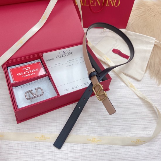 Valentino Double-Sided Plain Cowhide, Double-Sided Available with Double Buckle Set with A Width of 2.0cm Full Set of Packaging