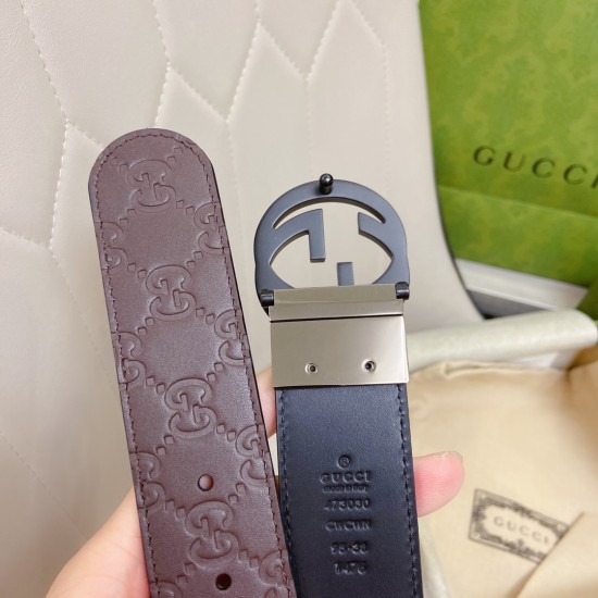 Gucci Classic Double G Leather Embossed Models with A Width of 3.7cm Full Set of Packaging