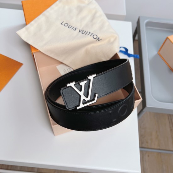 LV New Double-Sided FIRST LAYER COWHIDE, Full Letter Three-Dimensional Embossed Width 3.5cm Men and WOMEN WIETH The SAME MODEL FULL SET of Packaging