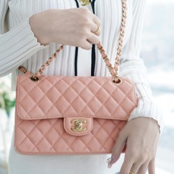 CHANEL CLASSIC FLAP BAG Coral Pink Size:14.5×23×6CM