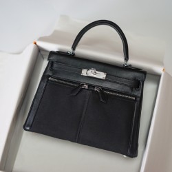 Hermès Kelly Canvas with leather double zipper Size: 28cm