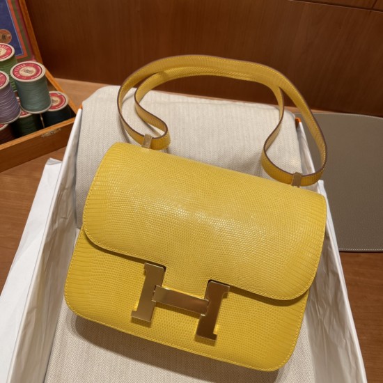 Hermès Constance 24cm Lizard leather Lizard 9L Canary yellow hand stitched 