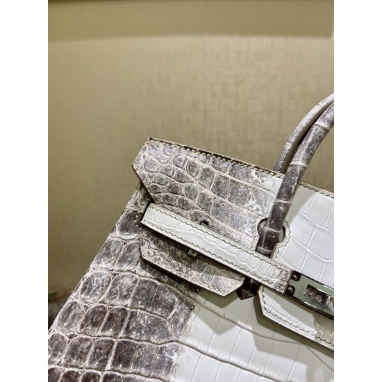 Hermes Birkin 25CM Silver Buckle Nile Crocodile Himalayan Hand-stitched with beeswax thread 
