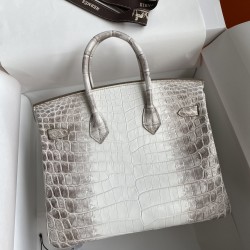 Hermes Birkin 25CM Imported Nile crocodile leather Himalayan diamond silver buckle Purely hand-stitched
