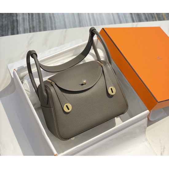 Hermes Lindy 26cm Tinware Grey Hand Stitched