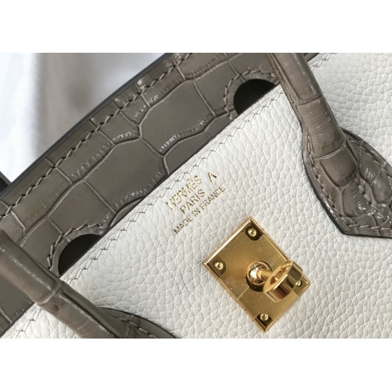 Hermes Birkin 25cm Togo leather Simulated crocodile hand stitched
