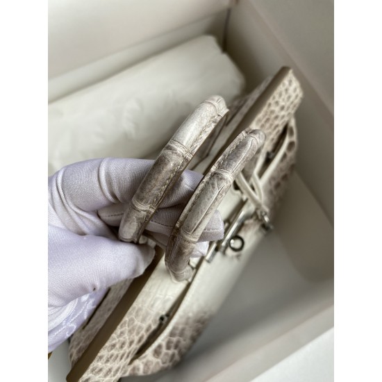 Hermes Birkin 25CM Imported Nile crocodile leather Himalayan diamond silver buckle Purely hand-stitched