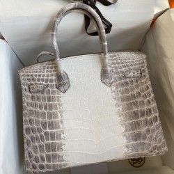 Hermes Birkin 30CM Imported Nile crocodile leather Himalayan diamond silver buckle Purely hand-stitched