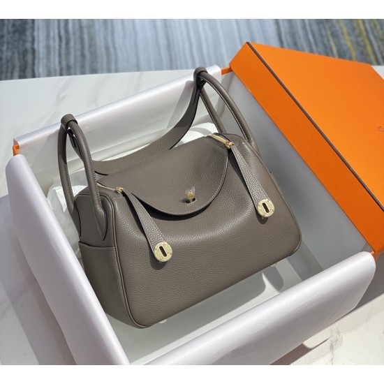 Hermes Lindy 30cm Tinware Grey Hand Stitched