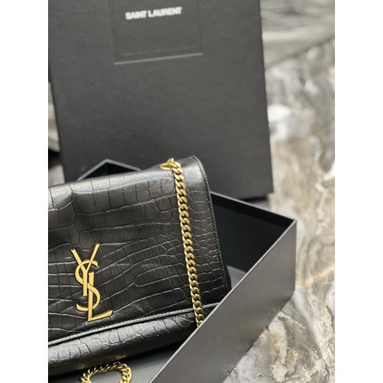 YSL KATE MEDIUM REVERSIBLE CHAIN BAG IN SUEDE AND CROCODILE-EMBOSSED LEATHER SIZE:28,5 X 20 X 6 CM