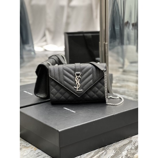YSL Envelope Bag Grained Embossed Quilted Size: 21x13x6cm