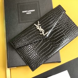 YSL UPTOWN POUCH IN CROCODILE-EMBOSSED SHINY LEATHER Size: 27 X 16 X 2 CM