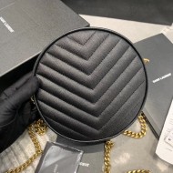 YSL VINYLE ROUND CAMERA BAG IN CHEVRON-QUILTED GRAIN DE POUDRE EMBOSSED LEATHER Size: 17 X 17 X 5,5 CM