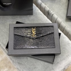 YSL UPTOWN POUCH IN CROCODILE-EMBOSSED SHINY LEATHER Size:27 X 16 X 2 CM