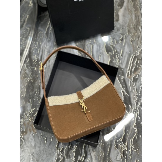 YSL LE5À7 HOBO Caramel with lambswool gold buckle Size:  25X14X6cm