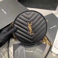YSL VINYLE ROUND CAMERA BAG IN CHEVRON-QUILTED GRAIN DE POUDRE EMBOSSED LEATHER Size: 17 X 17 X 5,5 CM