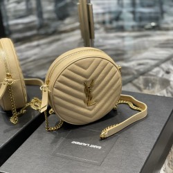 YSL VINYLE ROUND CAMERA BAG IN CHEVRON-QUILTED GRAIN DE POUDRE EMBOSSED LEATHER Size: 17 X 17 X 5,5 CM
