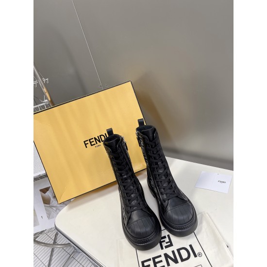 Fendi Domino Black leather biker boots