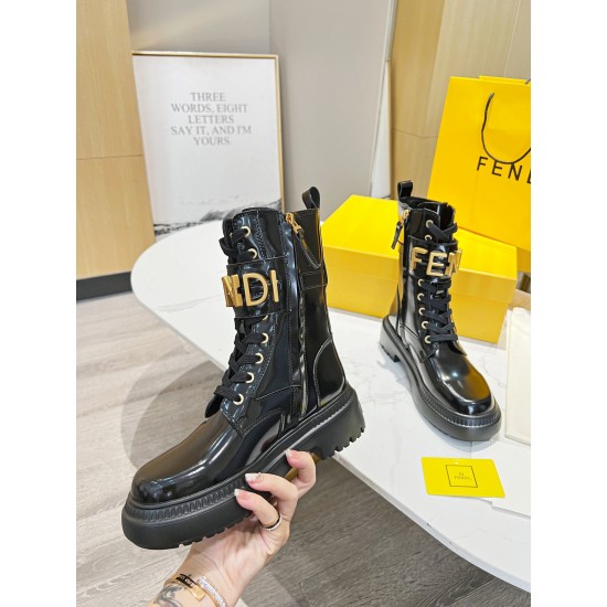 Fendi graphy Black patent leather biker boots