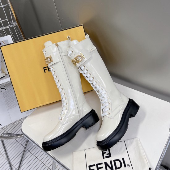Fendigraphy White leather biker boots