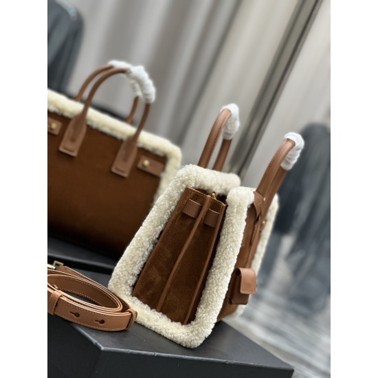 YSL SAC DE JOUR SUPPLE Small IN SUEDE AND SHEARLING SIZE: 26x21x13cm
