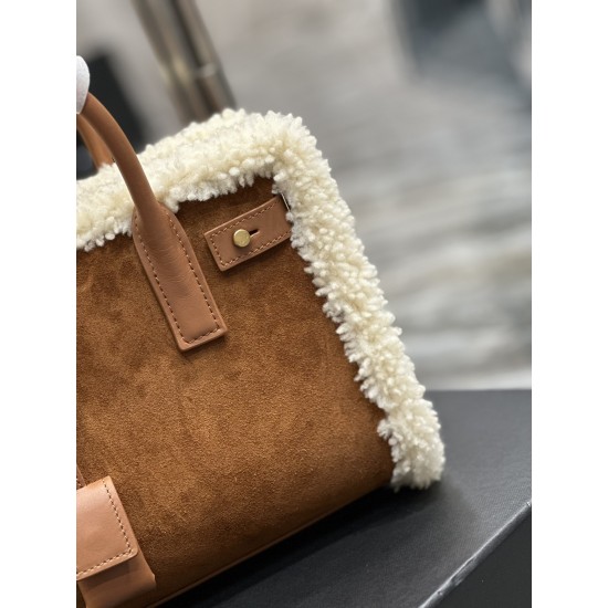 YSL SAC DE JOUR SUPPLE MINI IN SUEDE AND SHEARLING SIZE: 22x18x11cm