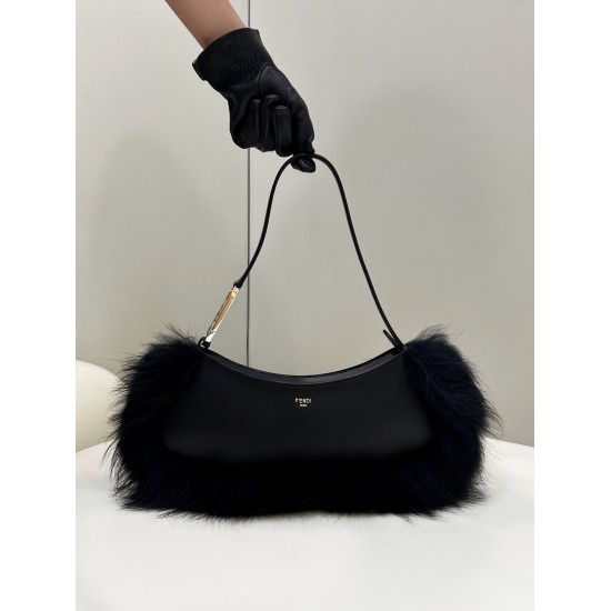 FENDI O’LOCK SWING fox fur and leather pouch