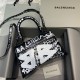 BALENCIAGA HOURGLASS HANDBAG GRAFFITI IN OPTIC WHITE