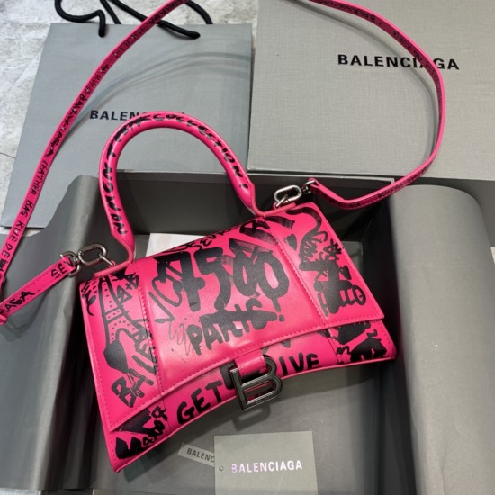 BALENCIAGA HOURGLASS HANDBAG GRAFFITI IN OPTIC WHITE