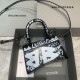 BALENCIAGA HOURGLASS HANDBAG GRAFFITI IN OPTIC WHITE