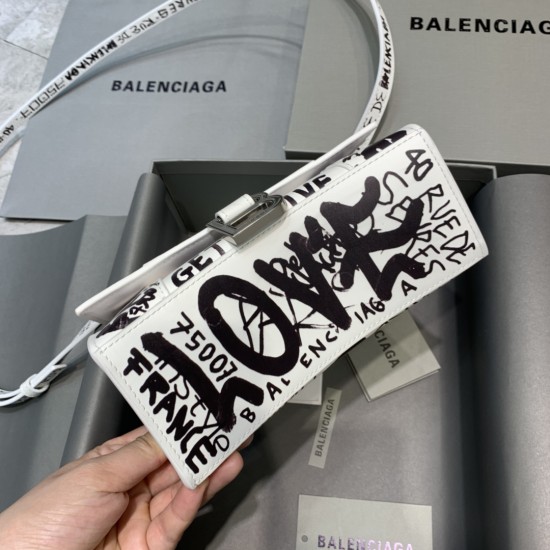 BALENCIAGA HOURGLASS HANDBAG GRAFFITI IN OPTIC WHITE