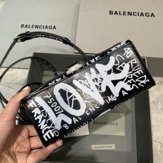 BALENCIAGA HOURGLASS HANDBAG GRAFFITI IN OPTIC WHITE