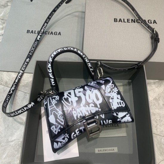 BALENCIAGA HOURGLASS HANDBAG GRAFFITI IN OPTIC WHITE