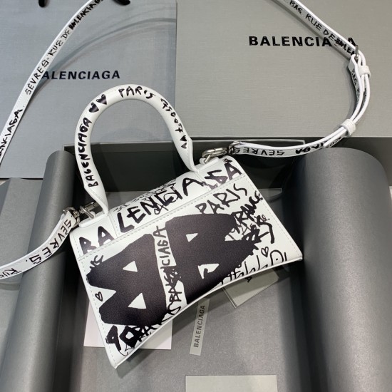 BALENCIAGA HOURGLASS HANDBAG GRAFFITI IN OPTIC WHITE