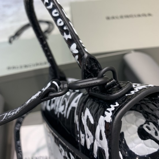 BALENCIAGA HOURGLASS HANDBAG GRAFFITI IN OPTIC WHITE