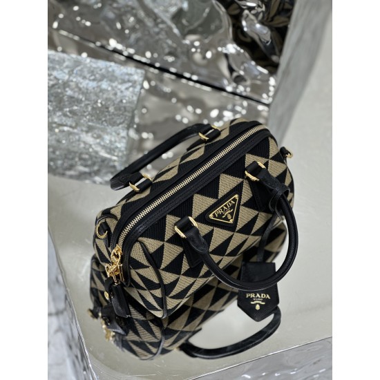 Prada Symbole embroidered fabric top-handle bag