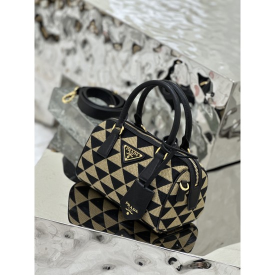 Prada Symbole embroidered fabric top-handle bag