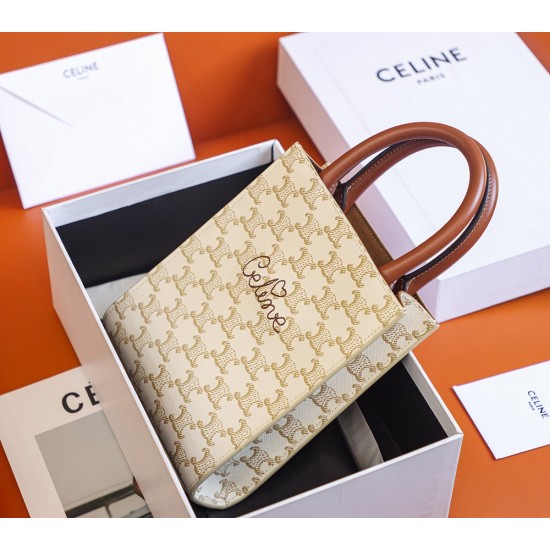 CELINE MINI VERTICAL CABAS IN TRIOMPHE CANVAS AND CALFSKIN WITH CELINE PRINT