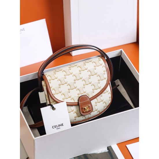 CELINE MINI BESACE IN TRIOMPHE CANVAS AND CALFSKIN