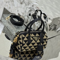 Prada Symbole embroidered fabric top-handle bag