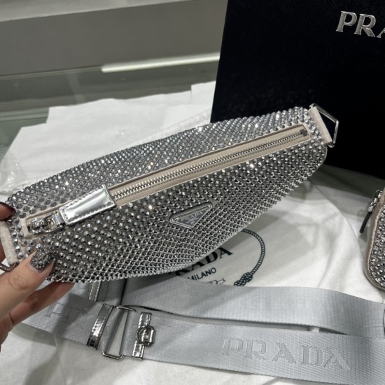 PRADA TRIANGLE CRYSTAL SHOULDER BAG SIZE:20X27.5X20cm