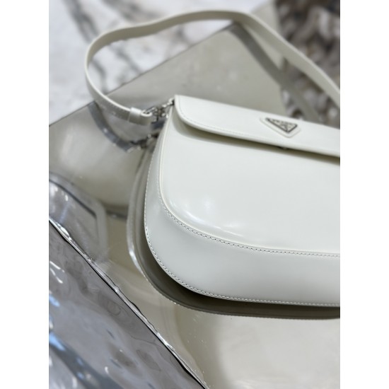 Prada Cleo brushed leather shoulder bag with flap Size:22x15.5x4cm