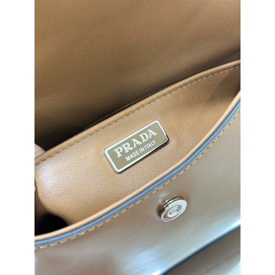 Prada Cleo brushed leather shoulder bag with flap Size:22x15.5x4cm