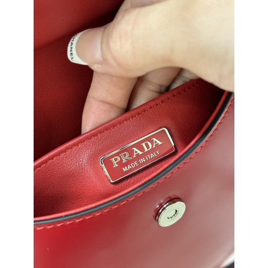 Prada Cleo brushed leather shoulder bag with flap Size:22x15.5x4cm