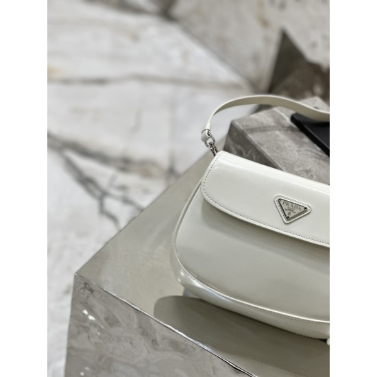 Prada Cleo brushed leather shoulder bag with flap Size:22x15.5x4cm